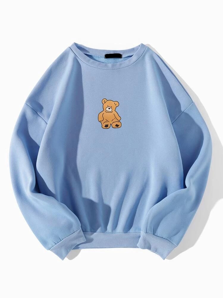 Groove Round Neck Printed Fleece Sweatshirt APRIN13 - Light Blue