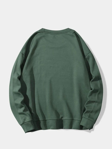 Groove Round Neck Printed Fleece Sweatshirt APRIN12 - Khaki Green