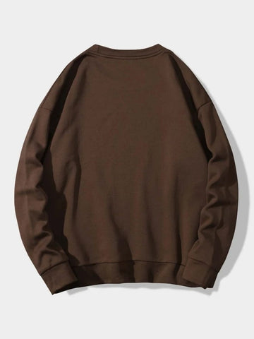 Groove Round Neck Printed Fleece Sweatshirt APRIN12 - Brown