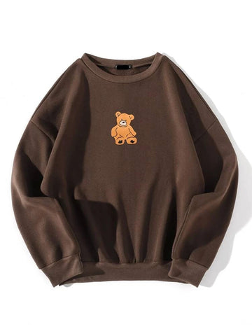 Groove Round Neck Printed Fleece Sweatshirt APRIN13 - Brown
