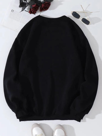 Groove Round Neck Printed Fleece Sweatshirt APRIN19 - Black