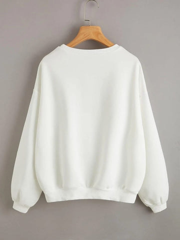 Groove Round Neck Printed Fleece Sweatshirt APRIN25 - White