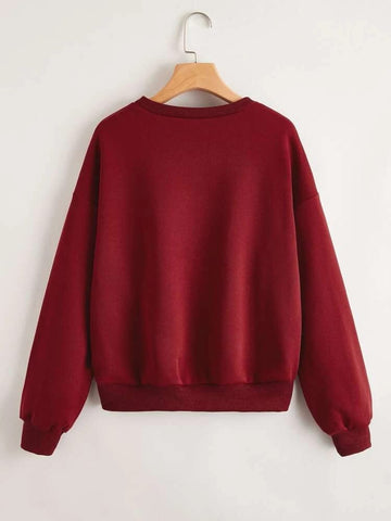 Groove Round Neck Printed Fleece Sweatshirt APRIN25 - Maroon