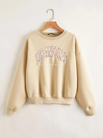 Groove Round Neck Printed Fleece Sweatshirt APRIN25 - Cream