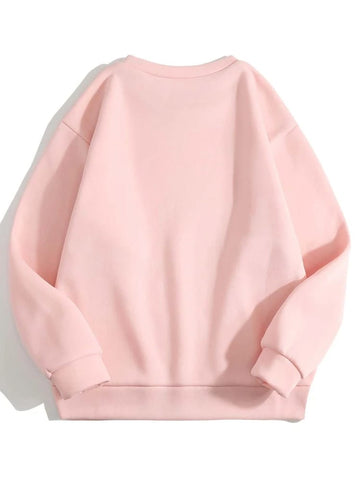 Groove Round Neck Printed Fleece Sweatshirt APRIN24 - Pink