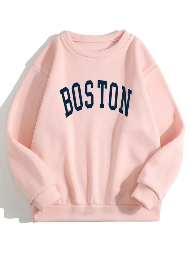 Groove Round Neck Printed Fleece Sweatshirt APRIN24 - Pink