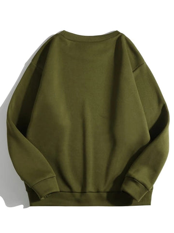 Groove Round Neck Printed Fleece Sweatshirt APRIN24 - Khaki Green