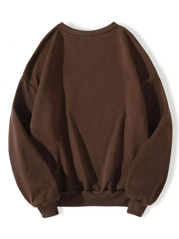 Groove Round Neck Printed Fleece Sweatshirt APRIN22 - Brown