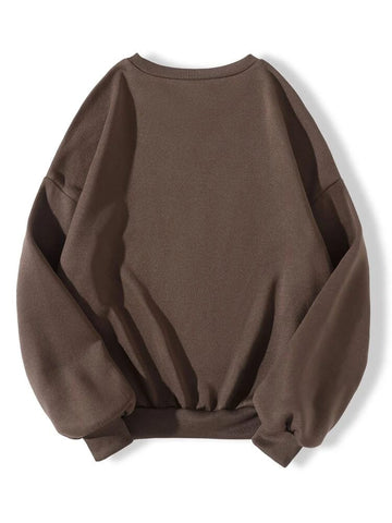 Groove Round Neck Printed Fleece Sweatshirt APRIN23 - Brown