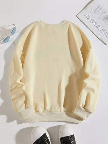 Groove Round Neck Printed Fleece Sweatshirt APRIN20 - Cream