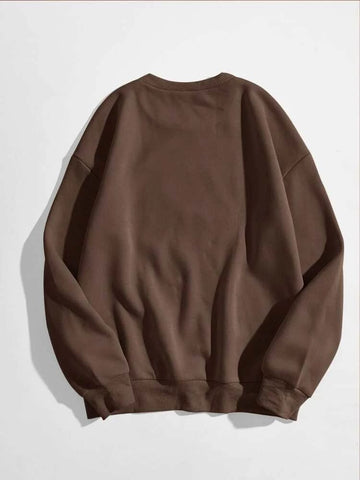 Groove Round Neck Printed Fleece Sweatshirt APRIN21 - Brown