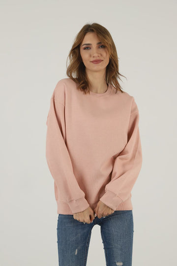 Groove Round Neck Plain Fleece Sweatshirt ARNPFS1 - Pink