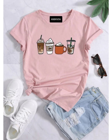 Womens Premium Cotton Printed T-Shirt - APRIN75 - Pink