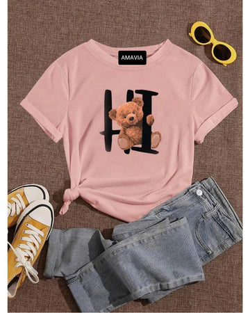 Womens Premium Cotton Printed T-Shirt - APRIN88 - Pink