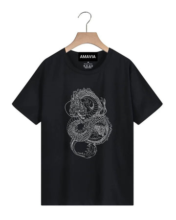 Womens Premium Cotton Printed T-Shirt - APRIN117 - Black