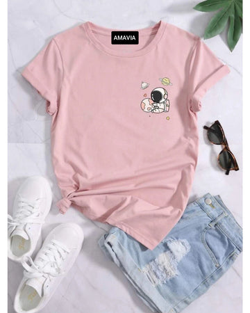 Womens Premium Cotton Printed T-Shirt - APRIN128 - Pink