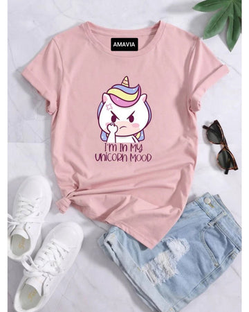 Womens Premium Cotton Printed T-Shirt - APRIN129 - Pink