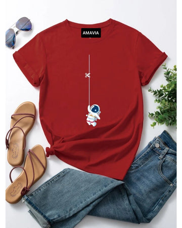 Womens Premium Cotton Printed T-Shirt - APRIN142 - Red