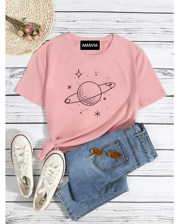 Womens Premium Cotton Printed T-Shirt - APRIN152 - Pink