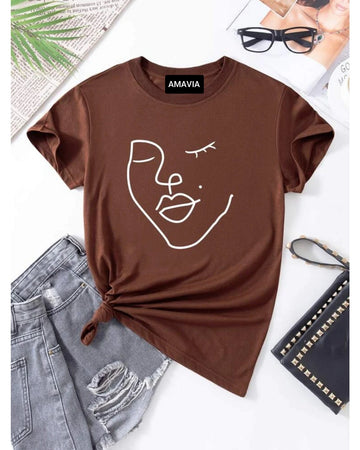 Womens Premium Cotton Printed T-Shirt - APRIN181 - Brown