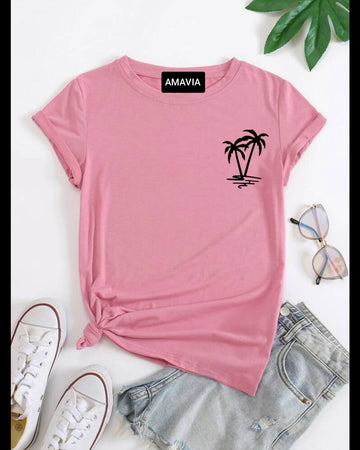 Womens Premium Cotton Printed T-Shirt - APRIN184 - Pink