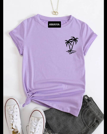 Womens Premium Cotton Printed T-Shirt - APRIN184 - Purple