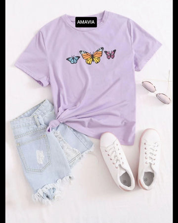 Womens Premium Cotton Printed T-Shirt - APRIN183 - Purple