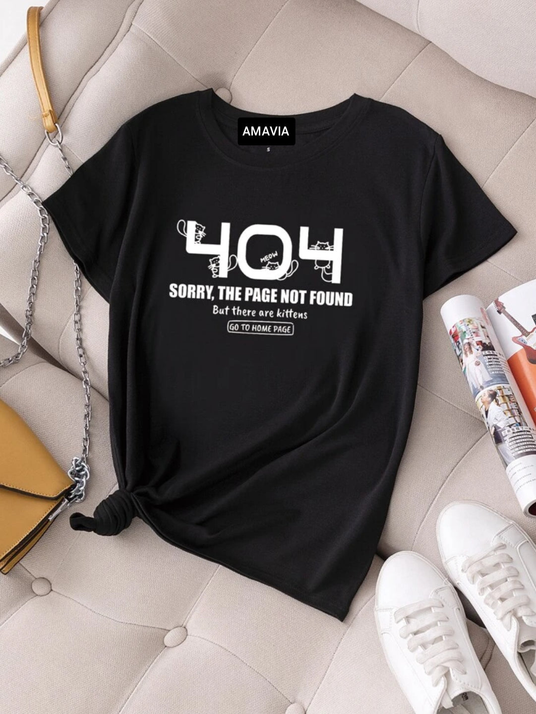 Womens Premium Cotton Printed T-Shirt - APRIN198 - Black