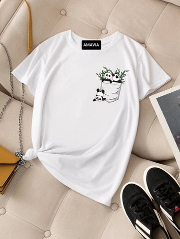 Womens Premium Cotton Printed T-Shirt - APRIN204 - White