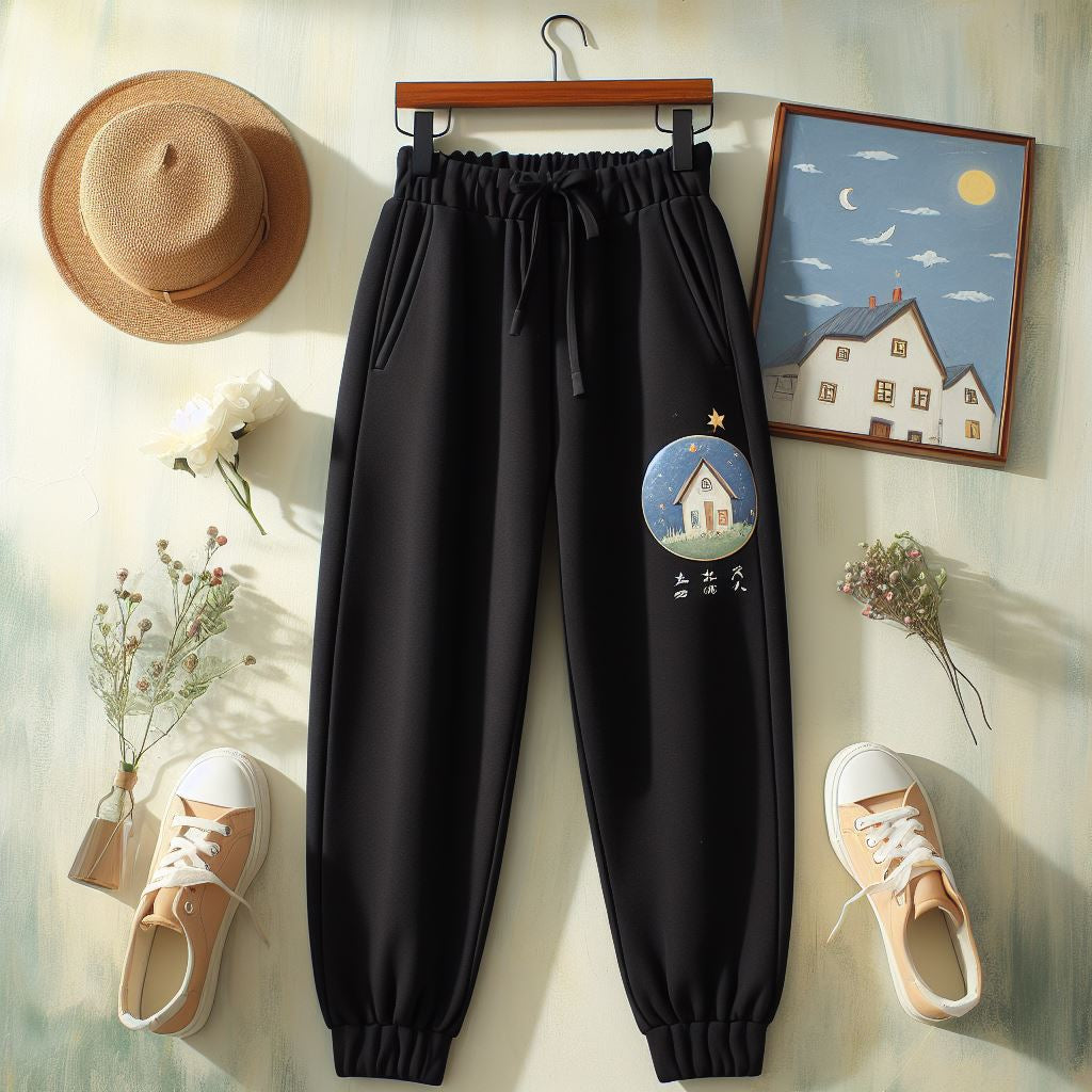 Womens Printed WGJP1 Jogger Pants by Groove - WGJPPRIN7 - Black