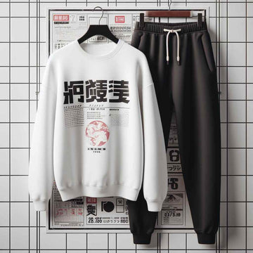 Sweatshirt and Pants Printed Set - GRUMSPS14 - White Black