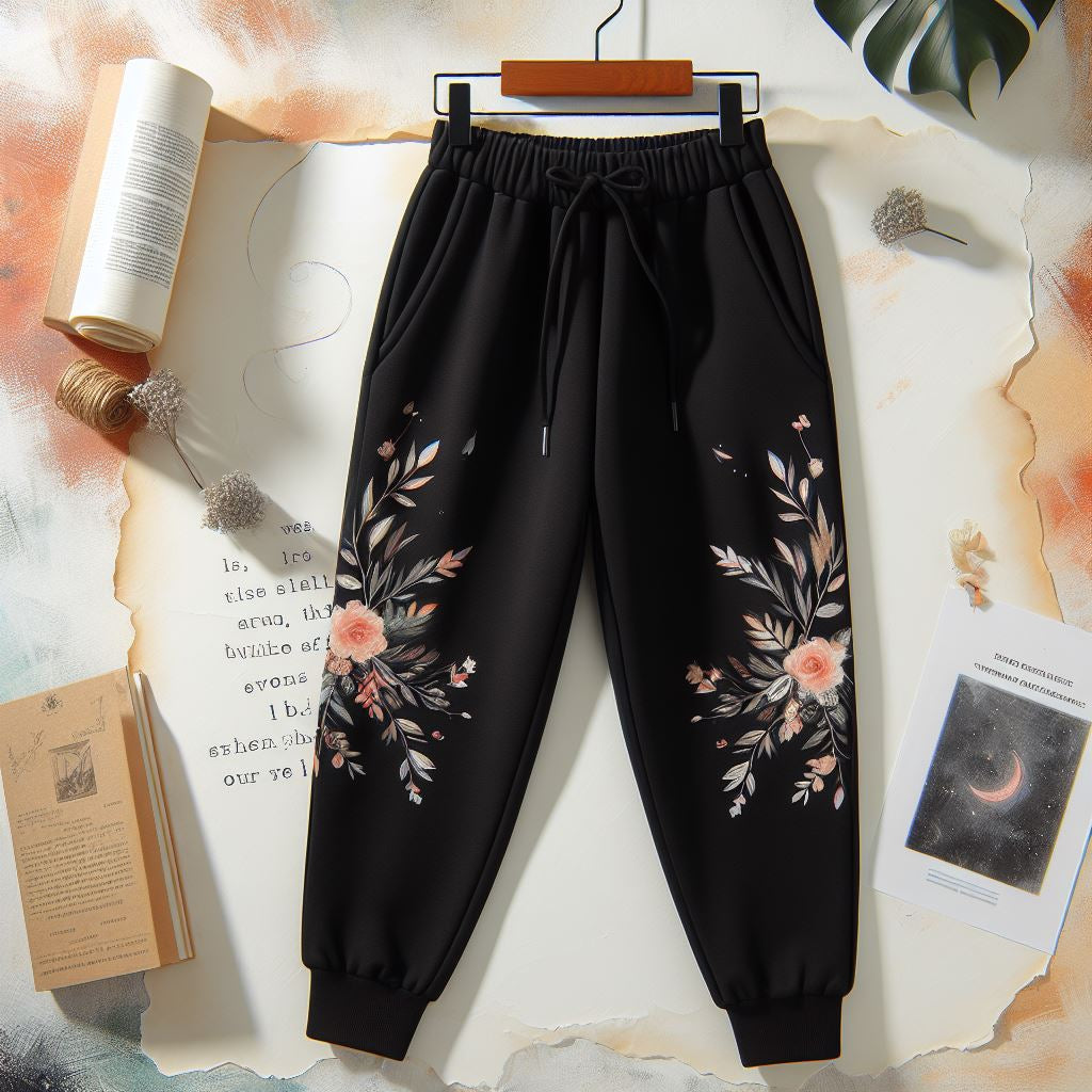 Womens Printed WGJP1 Jogger Pants by Groove - WGJPPRIN8 - Black