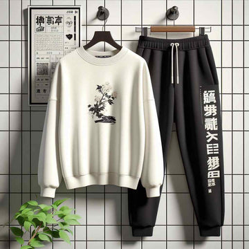 Sweatshirt and Pants Printed Set - GRUMSPS15 - White Black