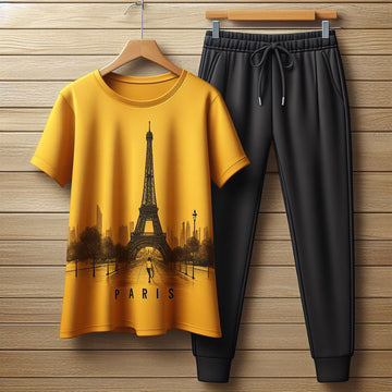USSX T-Shirt and Jogger Pants Printed Set - GRUUXWSS10 - Yellow Black