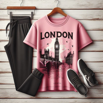 USSX T-Shirt and Jogger Pants Printed Set - GRUUXWSS9 - Pink Black