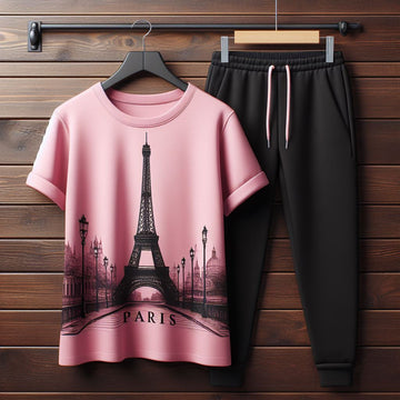 USSX T-Shirt and Jogger Pants Printed Set - GRUUXWSS8 - Pink Black