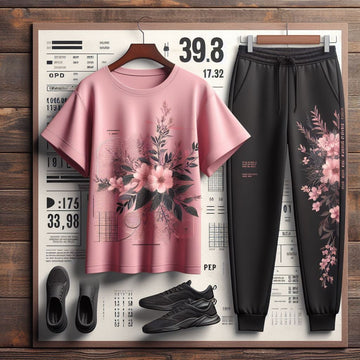 USSX T-Shirt and Jogger Pants Printed Set - GRUUXWSS6 - Pink Black