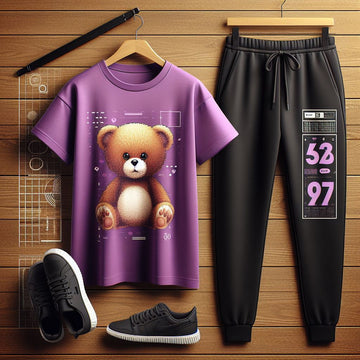 USSX T-Shirt and Jogger Pants Printed Set - GRUUXWSS4 - Purple Black