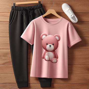 USSX T-Shirt and Jogger Pants Printed Set - GRUUXWSS2 - Pink Black