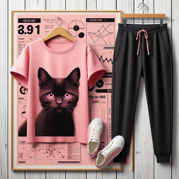 USSX T-Shirt and Jogger Pants Printed Set - GRUUXWSS5 - Pink Black