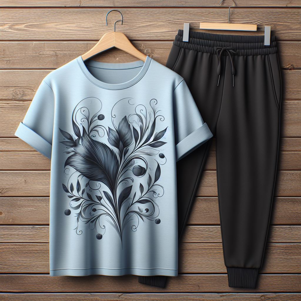 USSX T-Shirt and Jogger Pants Printed Set - GRUUXWSS13 - Light Blue Black