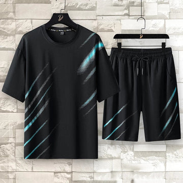 Mens Printed T-Shirt and Shorts Co Ord Set MCSPR16 - Black Black