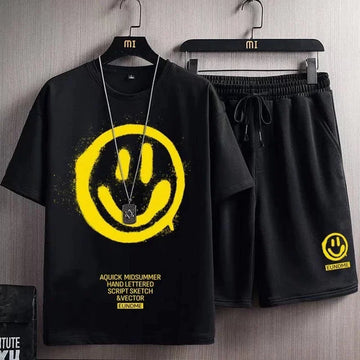 Mens Printed T-Shirt and Shorts Co Ord Set MCSPR1 - Black Black