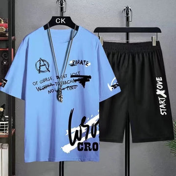 Mens Printed T-Shirt and Shorts Co Ord Set MCSPR2 - Blue Black