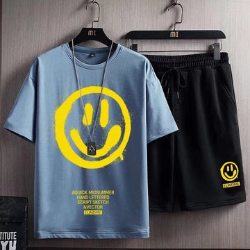 Mens Printed T-Shirt and Shorts Co Ord Set MCSPR1 - Blue Black