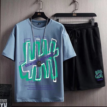 Mens Printed T-Shirt and Shorts Co Ord Set MCSPR15 - Blue Black