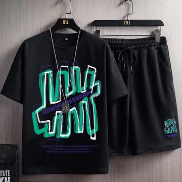 Mens Printed T-Shirt and Shorts Co Ord Set MCSPR15 - Black Black