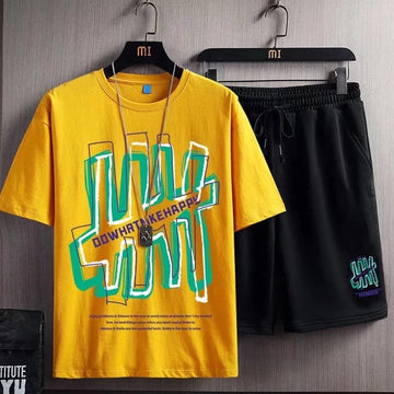 Mens Printed T-Shirt and Shorts Co Ord Set MCSPR15 - Yellow Black