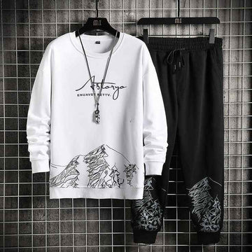 Sweatshirt and Pants Printed Set - GRUMSPS1 - White Black