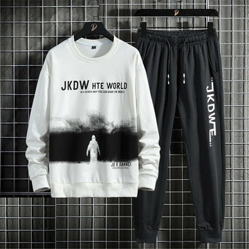 Sweatshirt and Pants Printed Set - GRUMSPS8 - White Black